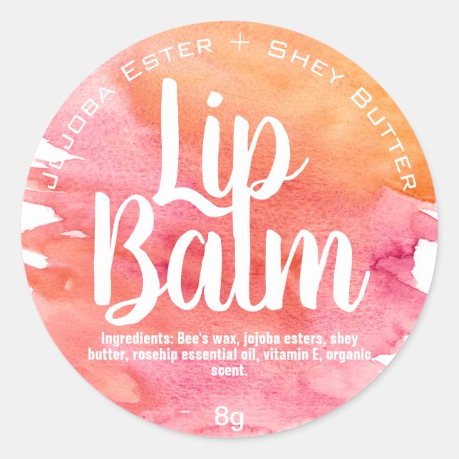 Summer Sunset Pink Orange Lip Balm Labels (Front)