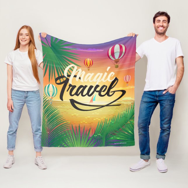 Summer Sunset Sky, Sea beach Magic Travel ART Fleece Blanket (In Situ)