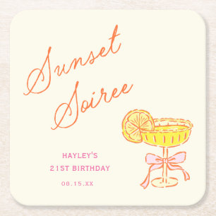 Summer Sunset Soiree Party Square Paper Coaster