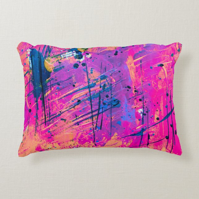 Summer Sunset Splatter Paint Abstract Accent Pillow (Front)