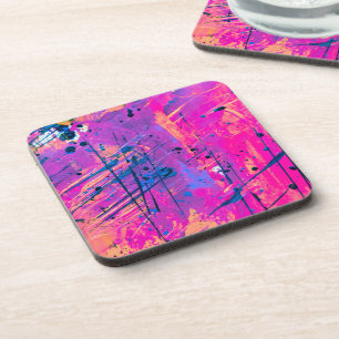 Summer Sunset Splatter Paint Abstract Beverage Coaster