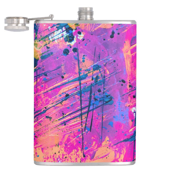 Summer Sunset Splatter Paint Abstract Flask (Opened)