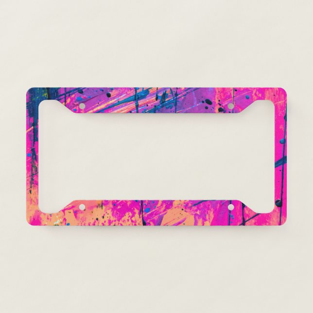 Summer Sunset Splatter Paint Abstract License Plate Frame (Front)