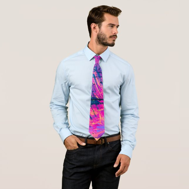 Summer Sunset Splatter Paint Abstract Neck Tie (In Situ)