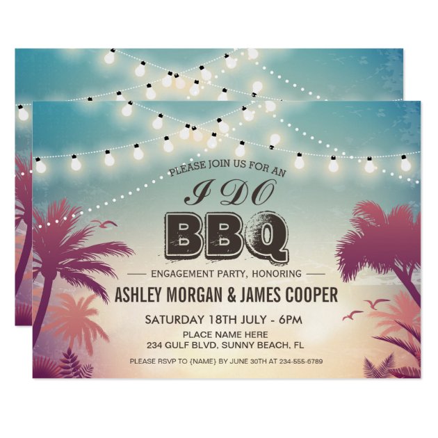 Summer Sunset String Lights I DO BBQ Engagement Invitation