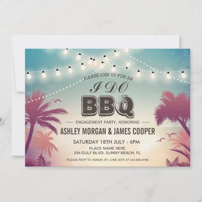 Summer Sunset String Lights I DO BBQ Engagement Invitation (Front)
