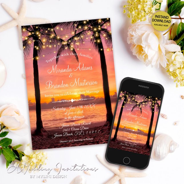Summer Sunset Tropical Beach Wedding Invitation (Creator Uploaded)