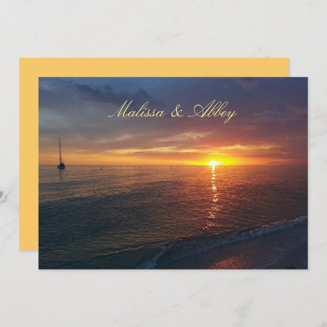 Summer Sunset, Tropical Wedding  Invitation (Front/Back)