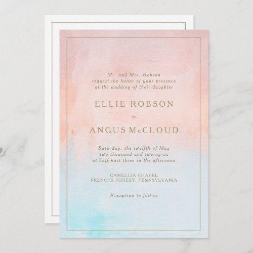 Summer Sunset Watercolor All In One Wedding Invitation