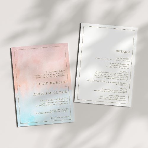 Summer Sunset Watercolor All In One Wedding Invitation