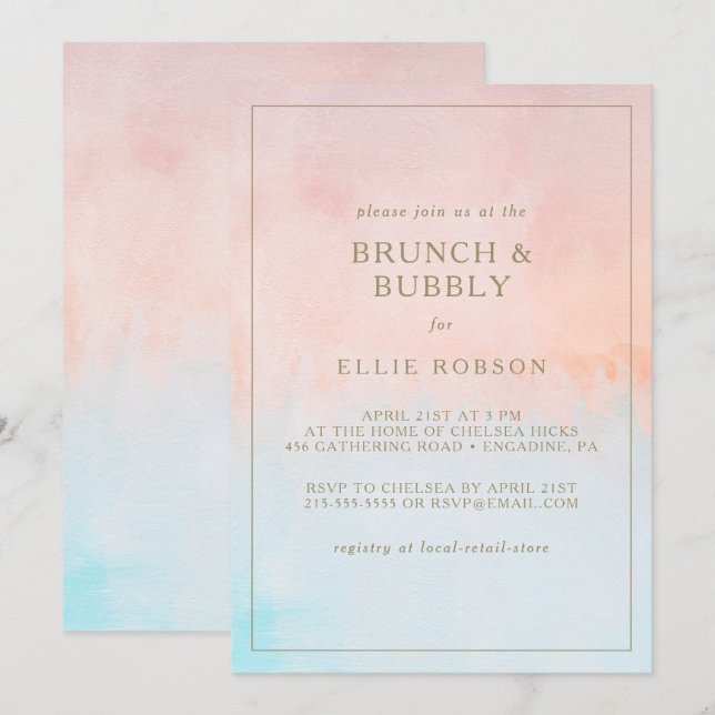 Summer Sunset Watercolor Brunch and Bubbly Shower Invitation (Front/Back)