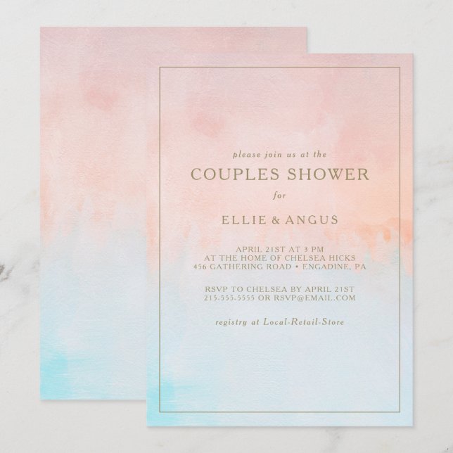 Summer Sunset Watercolor Couples Shower  Invitation (Front/Back)