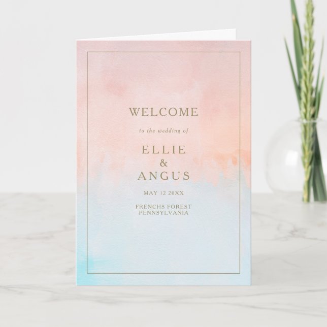 Summer Sunset Watercolor Folded Wedding Program (Front)