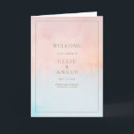 Summer Sunset Watercolor Folded Wedding Program<br><div class="desc">This summer sunset watercolor folded wedding program is perfect for your tropical beach boho wedding. Designed with minimalist,  orange-peach coral and dusty blue watercolor,  accompanied with simple rustic sandy gold typography. It's sure to match your modern bohemian coastal destination wedding vibes.</div>