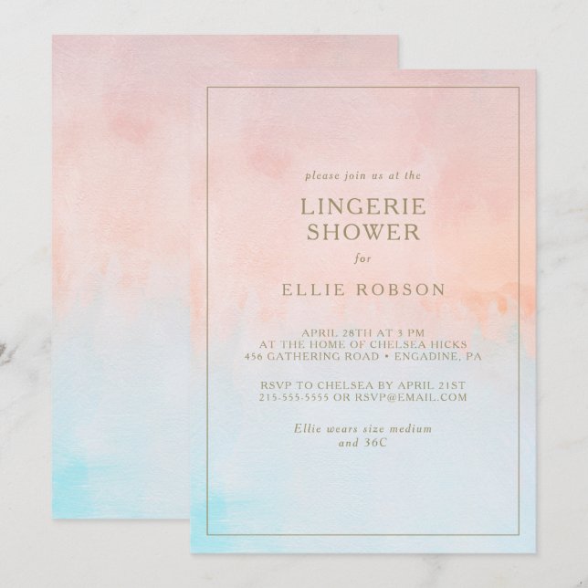 Summer Sunset Watercolor Lingerie Shower Invitation (Front/Back)