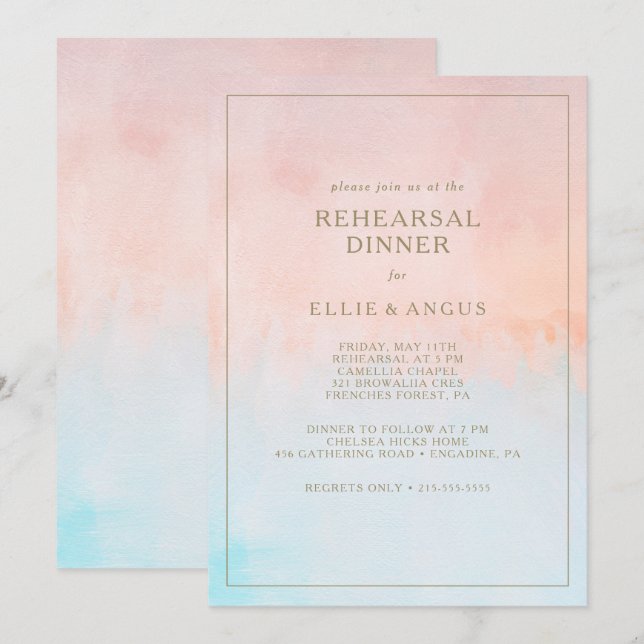 Summer Sunset Watercolor Rehearsal Dinner Invitation (Front/Back)