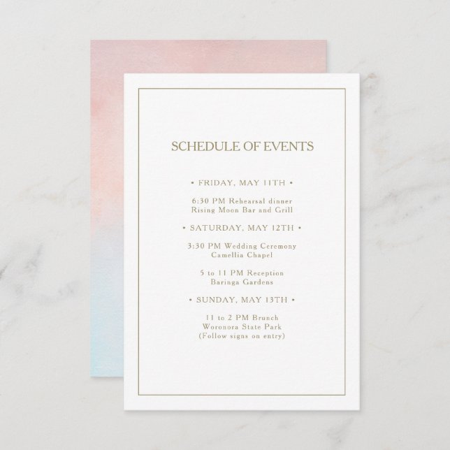 Summer Sunset Watercolor Schedule of Events Card (Front/Back)