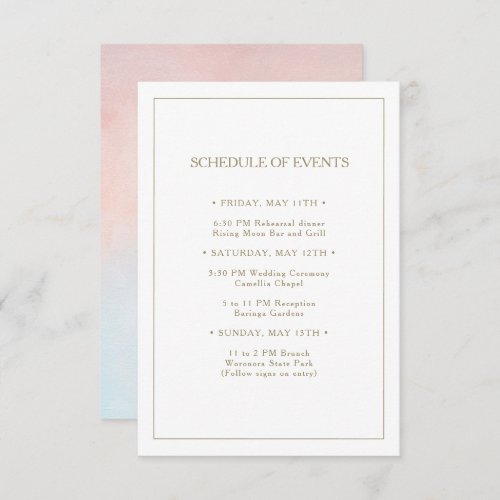 Summer Sunset Watercolor Schedule of Events Card