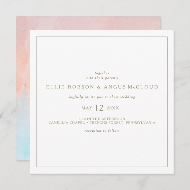 Summer Sunset Watercolor Square Wedding Invitation (Front/Back)