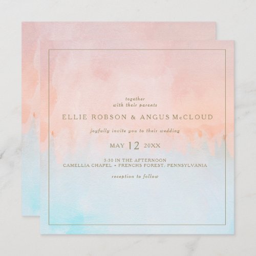 Summer Sunset Watercolor Square Wedding Invitation