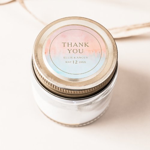 Summer Sunset Watercolor Thank You Wedding Favor  Classic Round Sticker