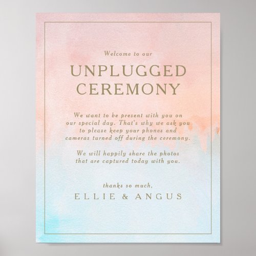 Summer Sunset Watercolor Unplugged Ceremony Sign