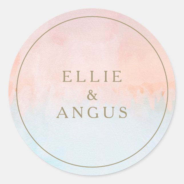 Summer Sunset Watercolor Wedding Envelope Seals (Front)