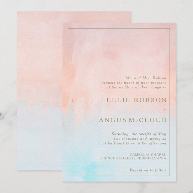 Summer Sunset Watercolor Wedding Invitation (Front/Back)