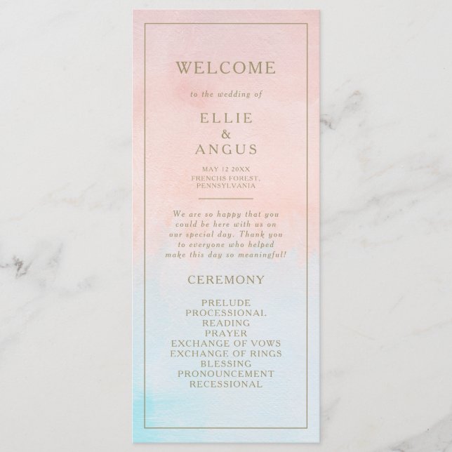 Summer Sunset Watercolor Wedding Program (Front)