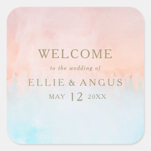 Summer Sunset Watercolor Wedding Welcome  Square Sticker