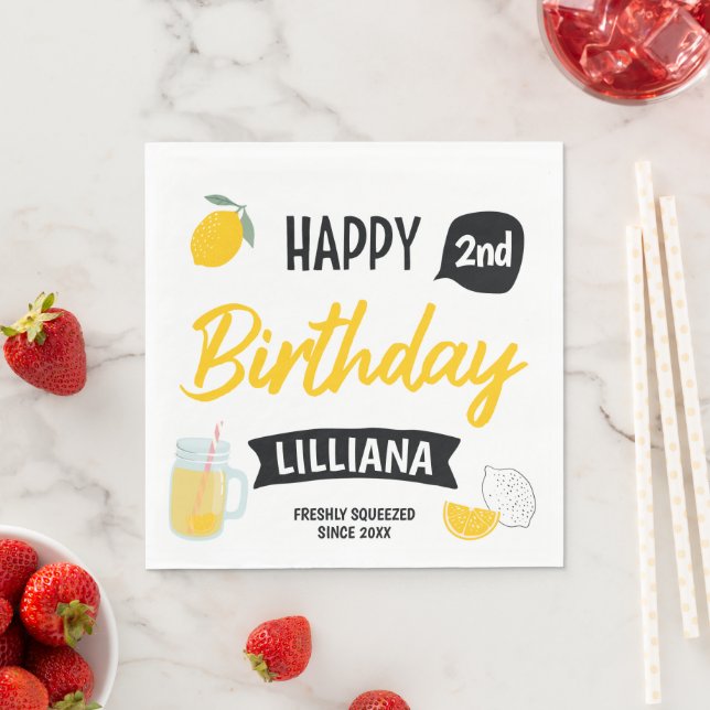 Summer Sunshine Lemonade Stand Birthday Party Napkins (Insitu)