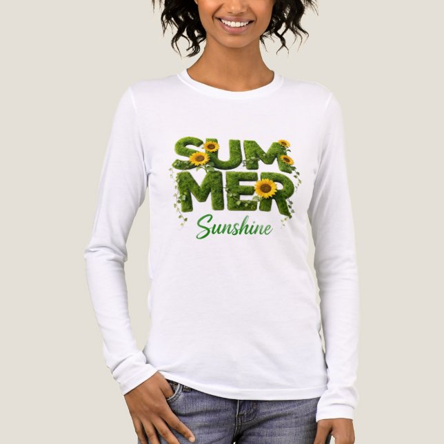 Summer Sunshine Sunflower Grass Typography Long Sl Tri-Blend Shirt (Front)