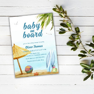 Summer Surf Beach Baby On Board Baby Shower Invitation