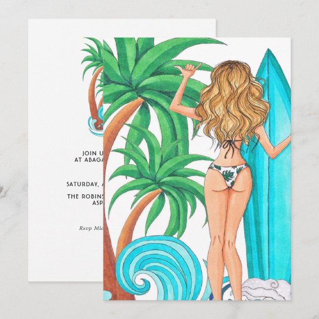 Summer Surf Beach Vacation Birthday Party Invitati Invitation (Front/Back)