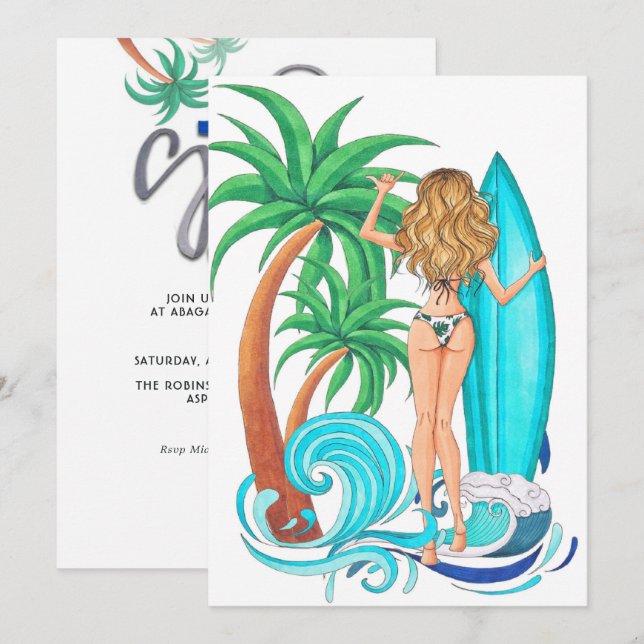 Summer Surf Beach Vacation Birthday Party Invitation (Front/Back)