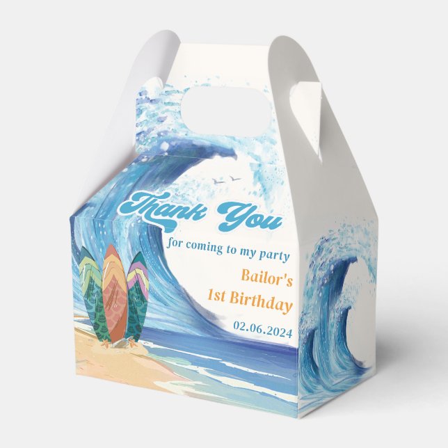 Summer Surf Birthday Party Favor Boxes (Front Side)