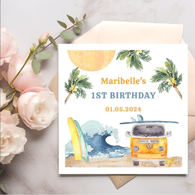 Summer Surf Birthday Party Napkins (Creator Uploaded)