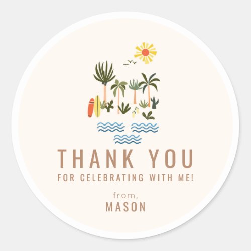 Summer Surf Birthday Party Thank You Favor Classic Classic Round Sticker