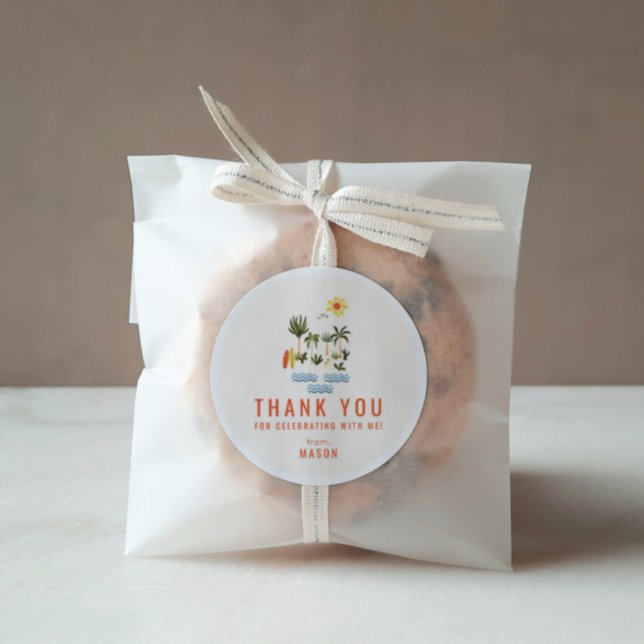Summer Surf Birthday Party Thank You Favor Classic Classic Round Sticker (Creator Uploaded)