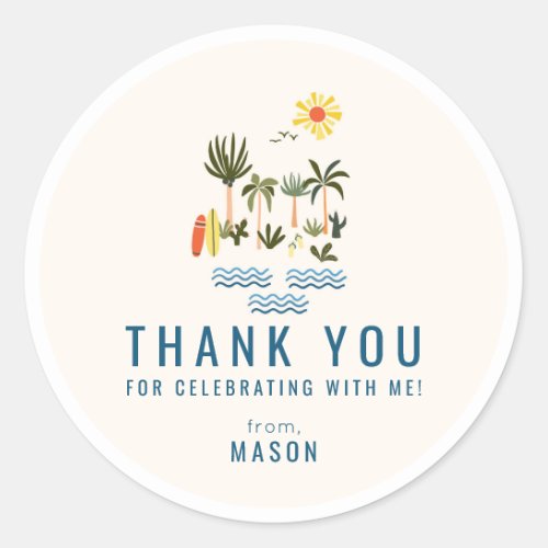Summer Surf Birthday Party Thank You Favor Classic Classic Round Sticker