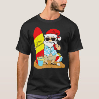 Summer Surf board beach Santa Hawaiian Christmas i T-Shirt