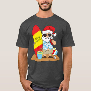 Summer Surf board beach Santa Hawaiian Christmas i T-Shirt