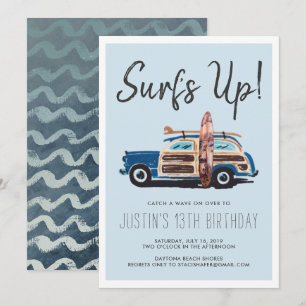 Summer Surf Party   Vintage Car Invitation