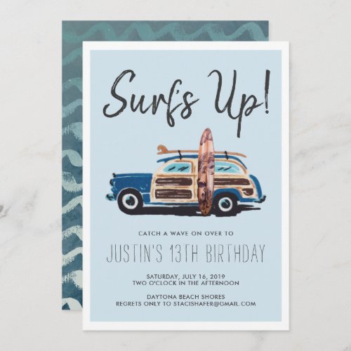 Summer Surf Party  Vintage Car Invitation