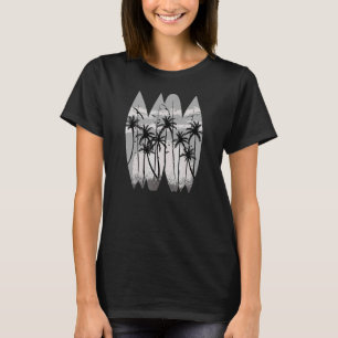 Summer Surfboards Palm Trees Seagulls Sunset Beach T-Shirt