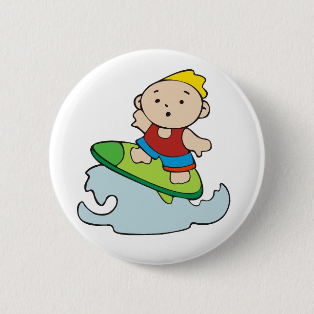 Summer Surfer Boy Pinback Button (Front)