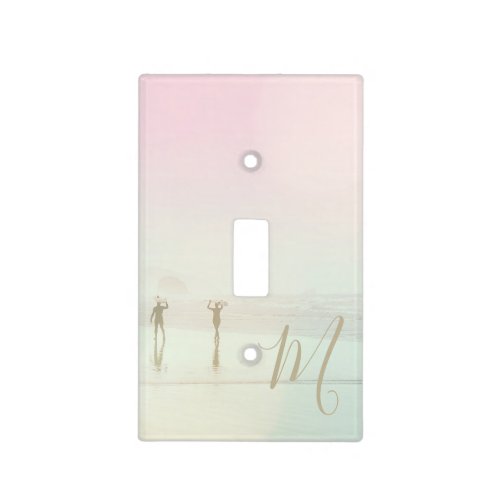 Summer Surfers Beach Mist Pink  Monogram Light Switch Cover