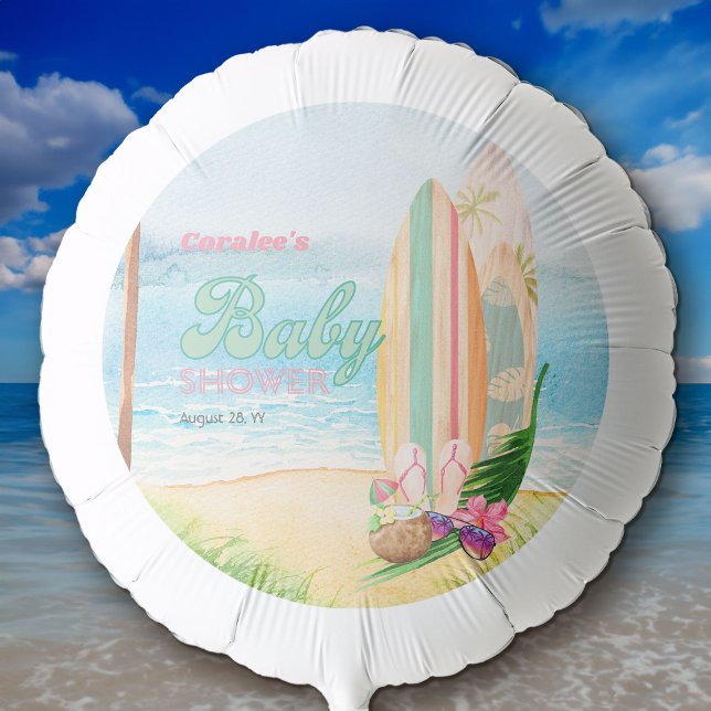 Summer Surfing Beach Baby Shower Balloon (Summer tropical beach theme balloon from my Baby on Board baby shower collection)