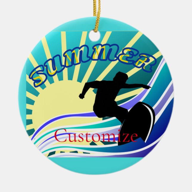 Summer Surfing Fun Thunder_Cove Ceramic Ornament (Front)