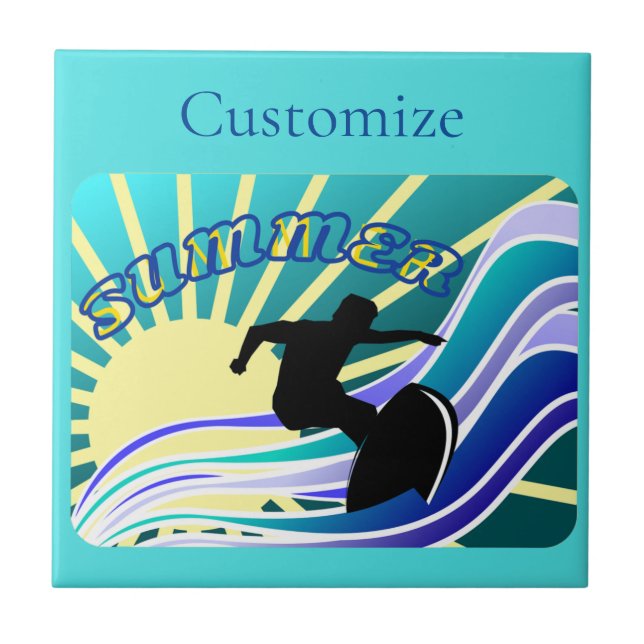 Summer Surfing Fun Thunder_Cove Ceramic Tile (Front)